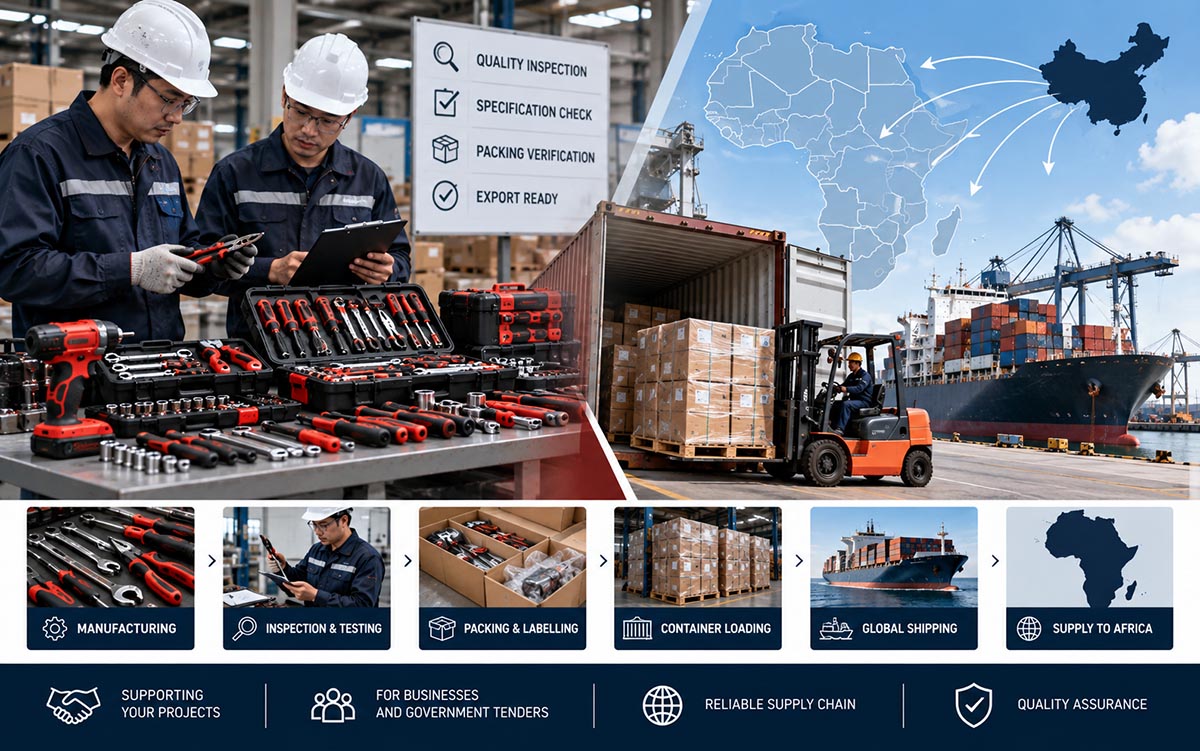 Export cartons marked with contract numbers ready for container loading