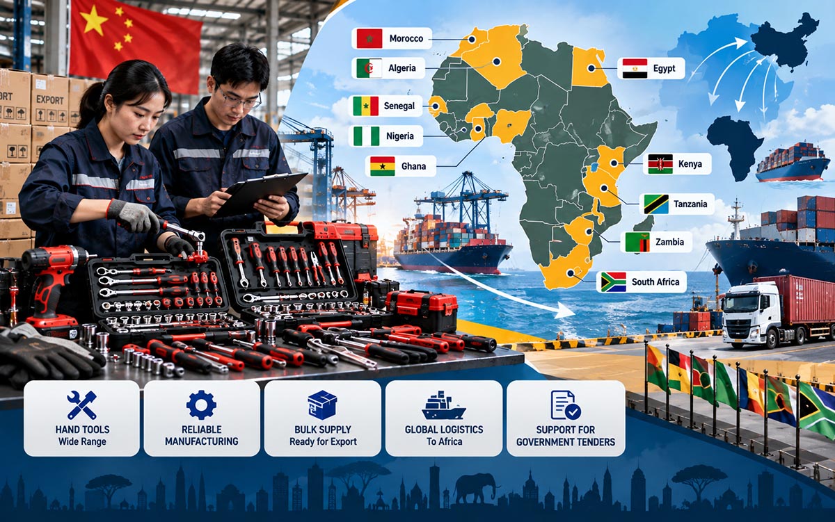 Hand tools packed in cartons for a government tender shipment
